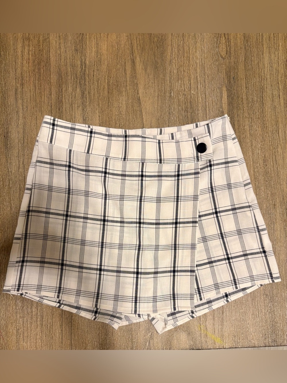 Altar'd State White and Black Plaid Wrap Mini Skort